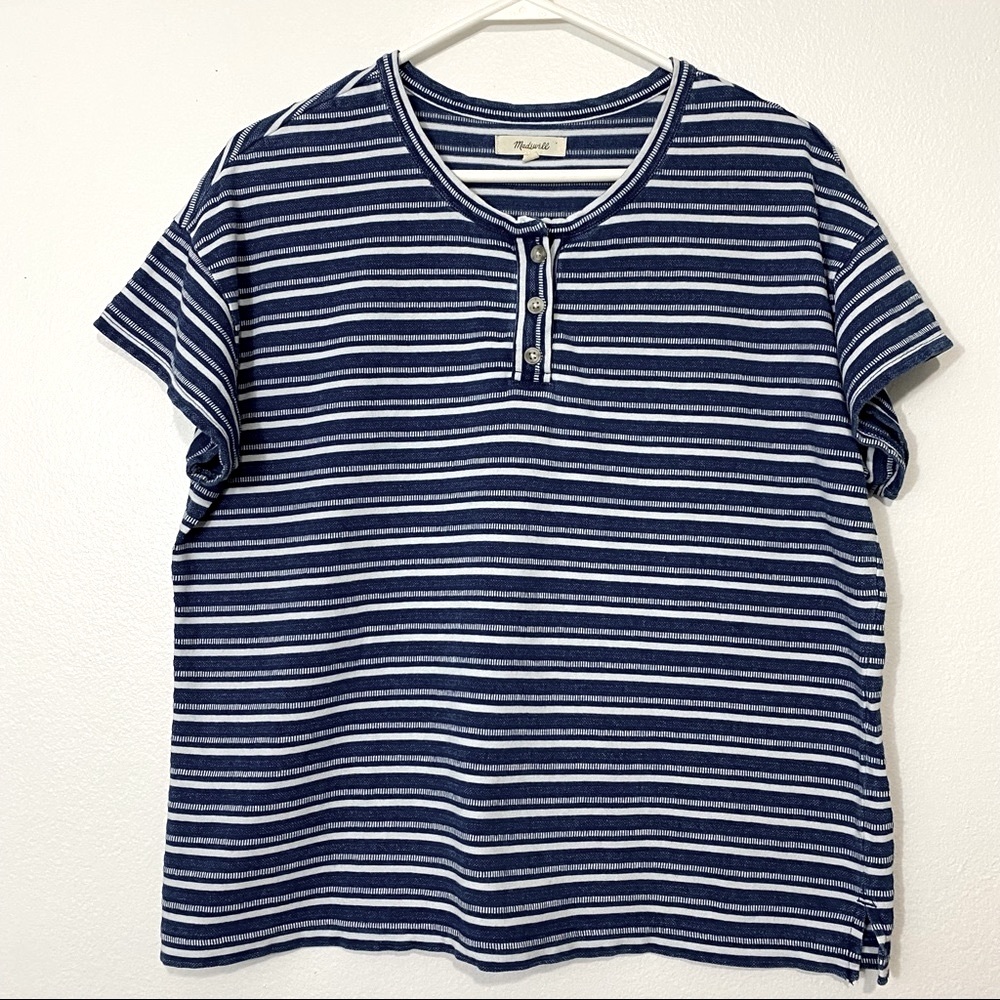 Madewell Ladies Size Large Blue and White Striped Top